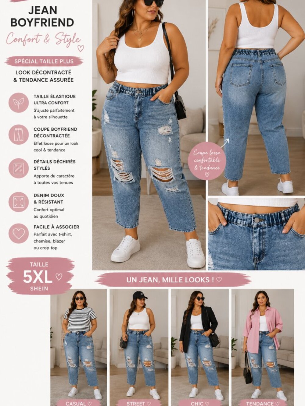 SHEIN Plus Boyfriend Jeans – Size 5XL